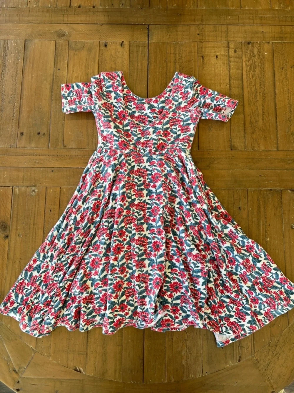 Remie girl red and green all over floral short sleeve twirl dress girls 7